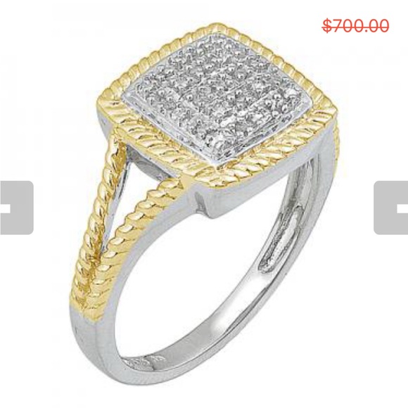 REAL BRILLIANT DIAMONDS 14k 2-Tone Gold over 925 Sterling Silver Designer Ring
